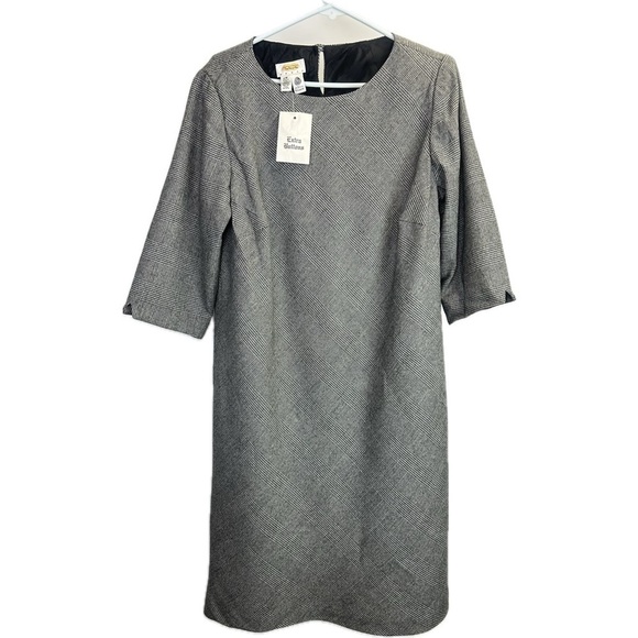 NWT Talbots Woman 100% Pure Wool Houndstooth Quarter Length Sleeves Dress Sz 12W - Picture 1 of 5